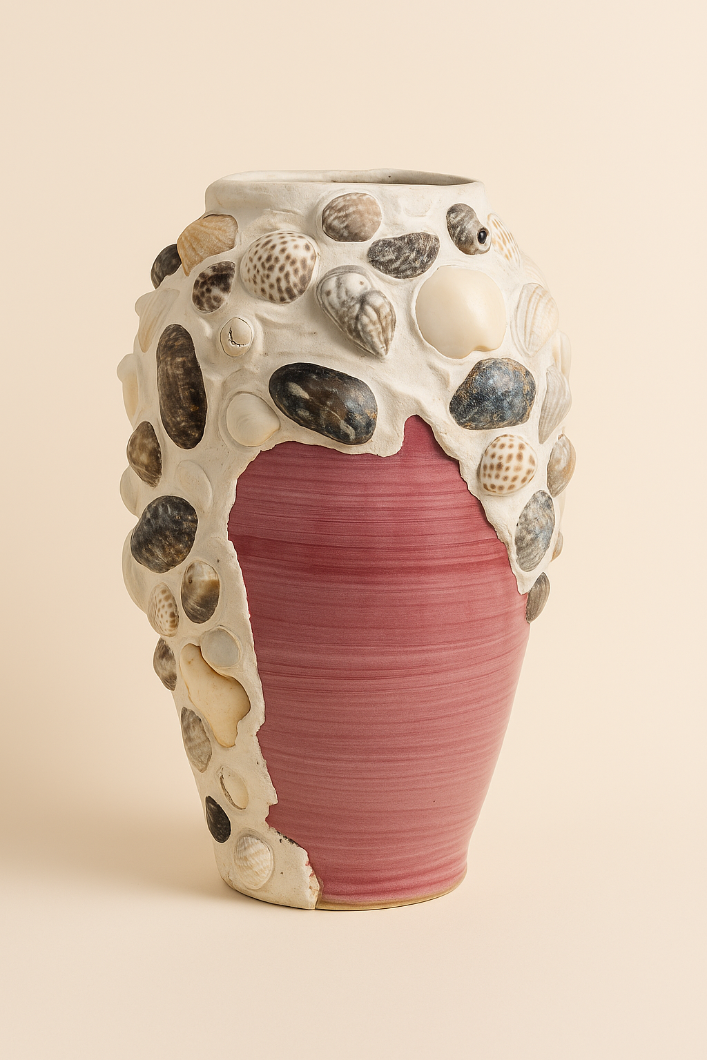 Handmade seashell-decorated vase